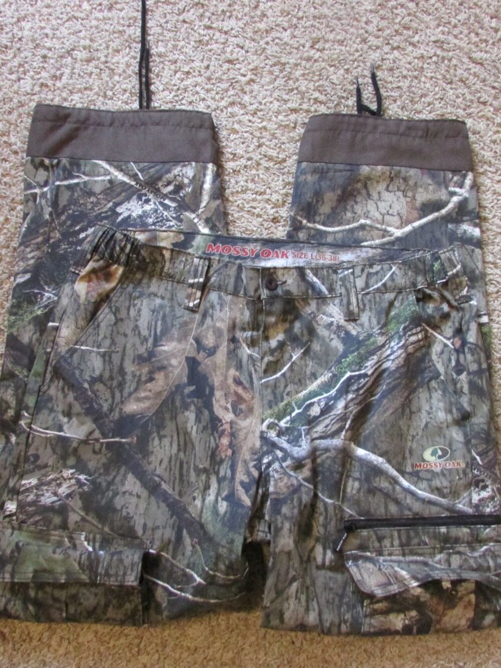 NWOT Mossy Oak Large 36/38 Cargo Pants Hunting Drawstring Cuffs Zip Fly